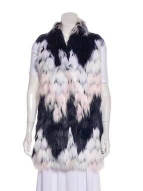 LOVE TOKEN Winne Textured Faux Fur Multicolor Vest, Navy, Pink & White sz. XS